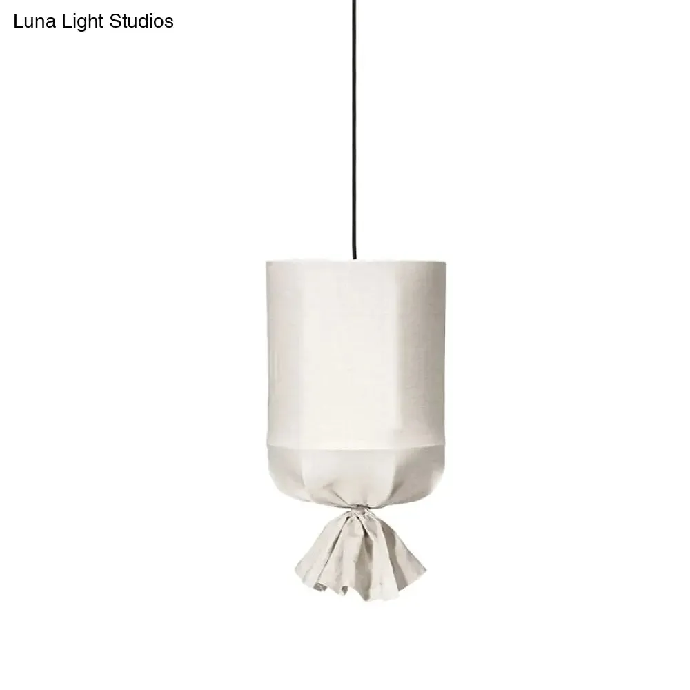 Minimalist Fabric Cylindrical Pendant Light - 1-Light White/Flaxen Ceiling Lamp