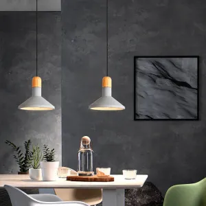 Minimalist Funnel Pendant Light in Grey - Cement Finish - Perfect for Dining Room - Includes 1 Bulb