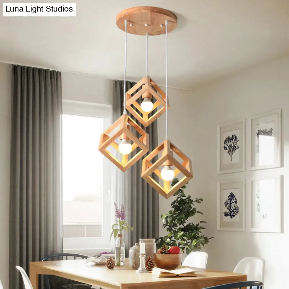 Minimalist Geometric Wood Pendant Light with Multi Ceiling Bulbs - Ideal for Dining Room