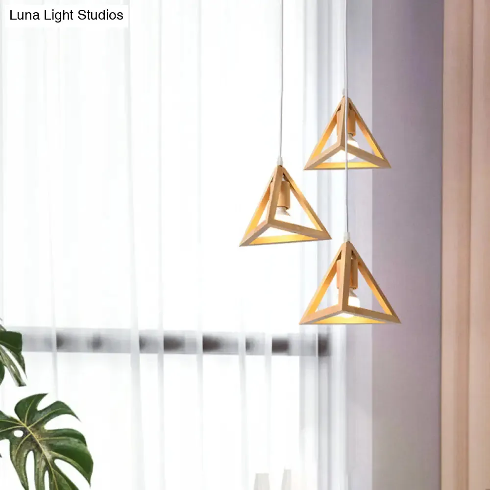 Minimalist Geometric Wood Pendant Light with Multi Ceiling Bulbs - Ideal for Dining Room