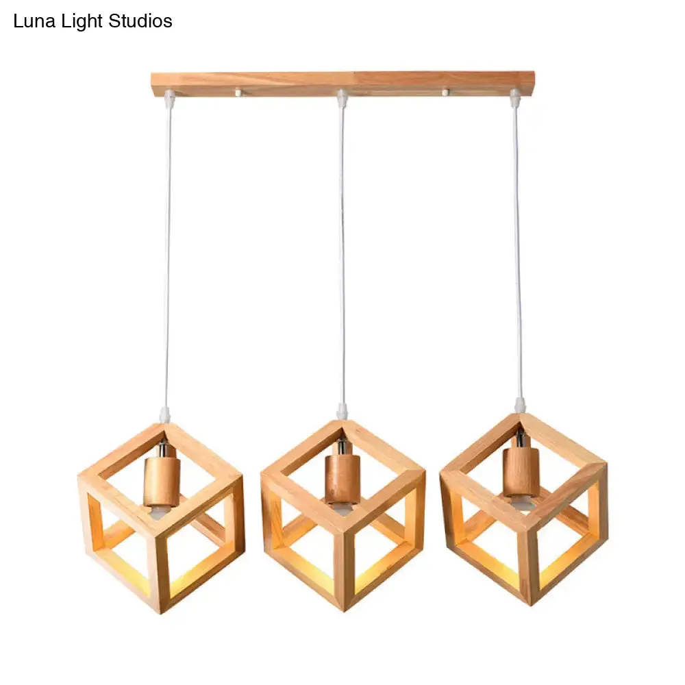 Minimalist Geometric Wood Pendant Light with Multi Ceiling Bulbs - Ideal for Dining Room