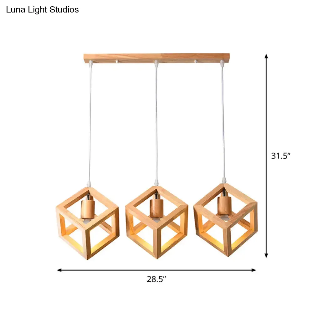 Minimalist Geometric Wood Pendant Light with Multi Ceiling Bulbs - Ideal for Dining Room