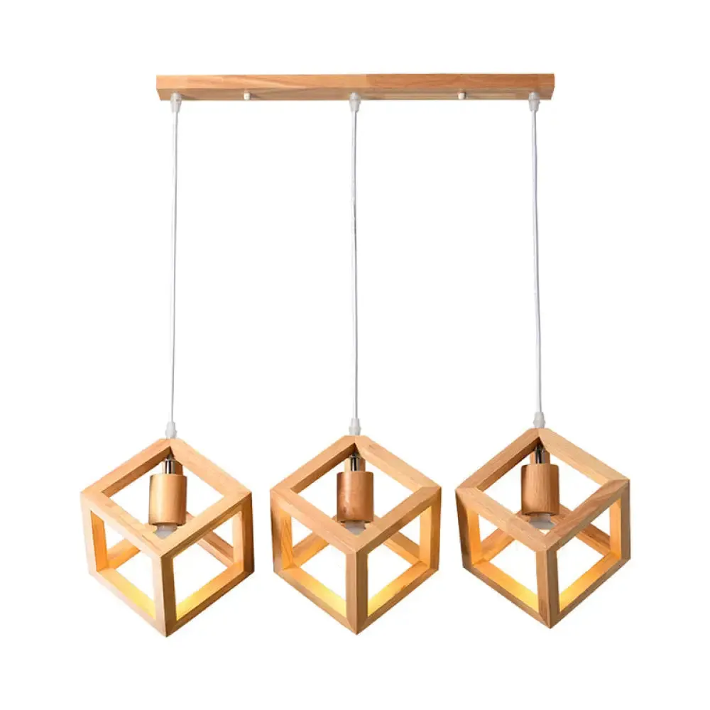 Minimalist Geometric Wood Pendant Light with Multi Ceiling Bulbs - Ideal for Dining Room