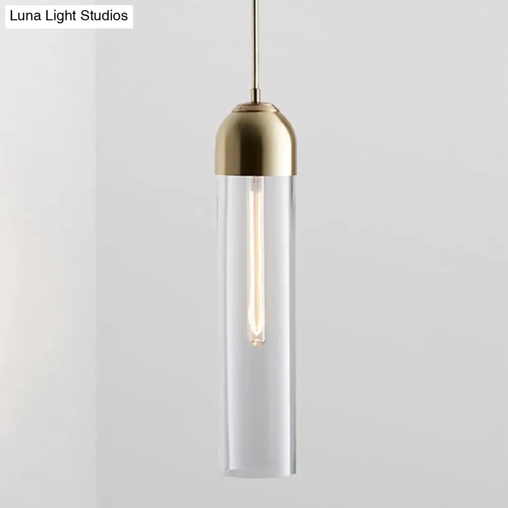 Minimalist Glass Hanging Light - 17.7" Height, Tube-shaped, 1 Light Bedside Pendant with Adjustable Cord (47")