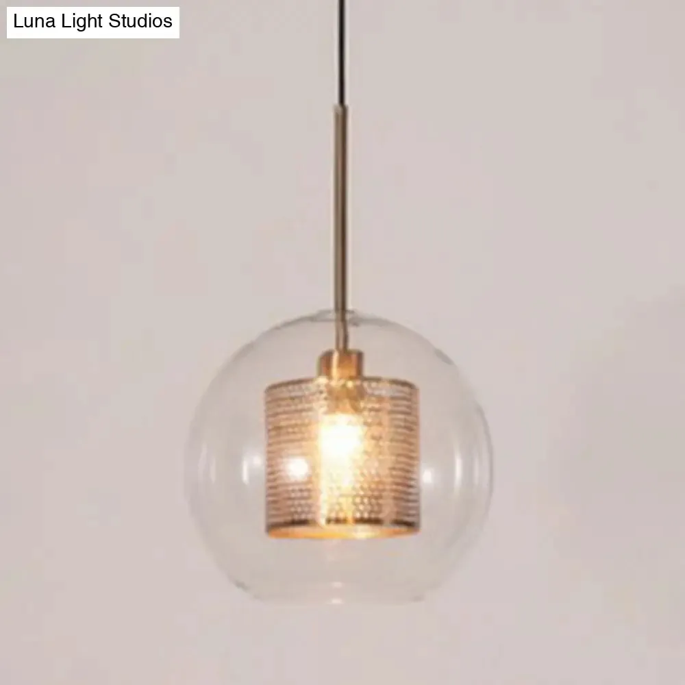 Minimalist Glass Spherical Pendant Light Fixture in Bronze