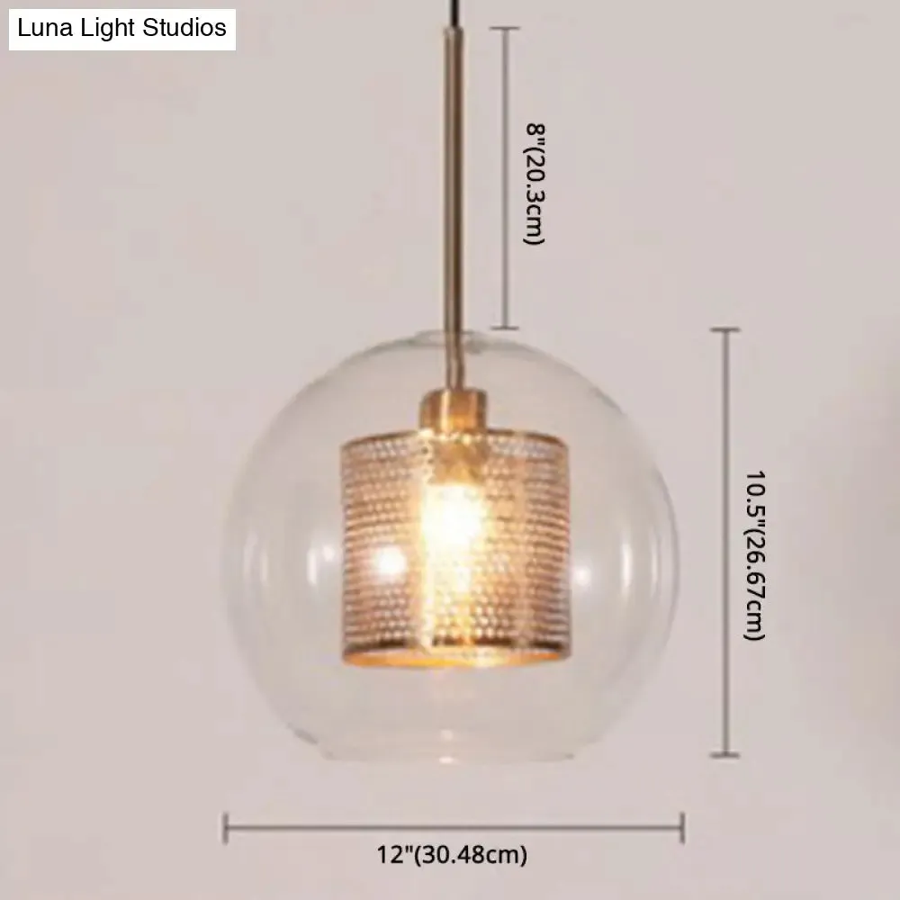 Minimalist Glass Spherical Pendant Light Fixture in Bronze