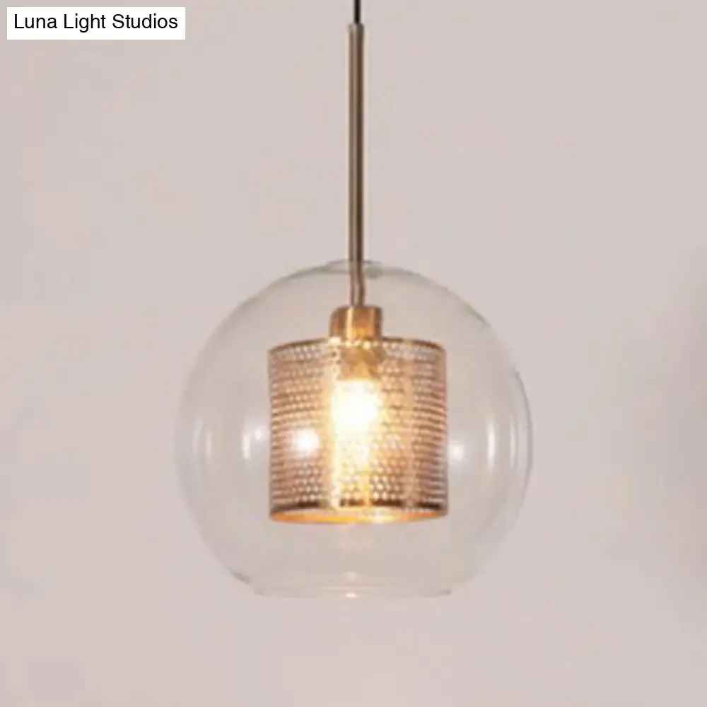 Minimalist Glass Spherical Pendant Light Fixture in Bronze