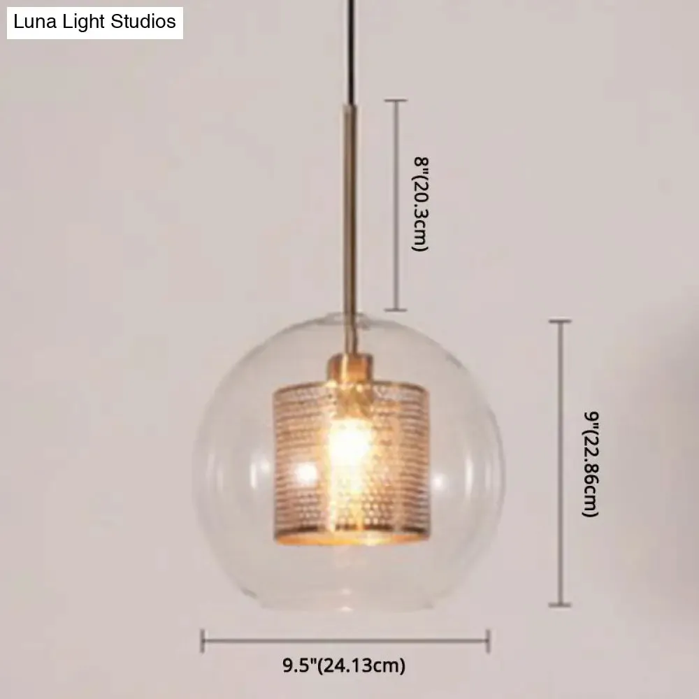 Minimalist Glass Spherical Pendant Light Fixture in Bronze