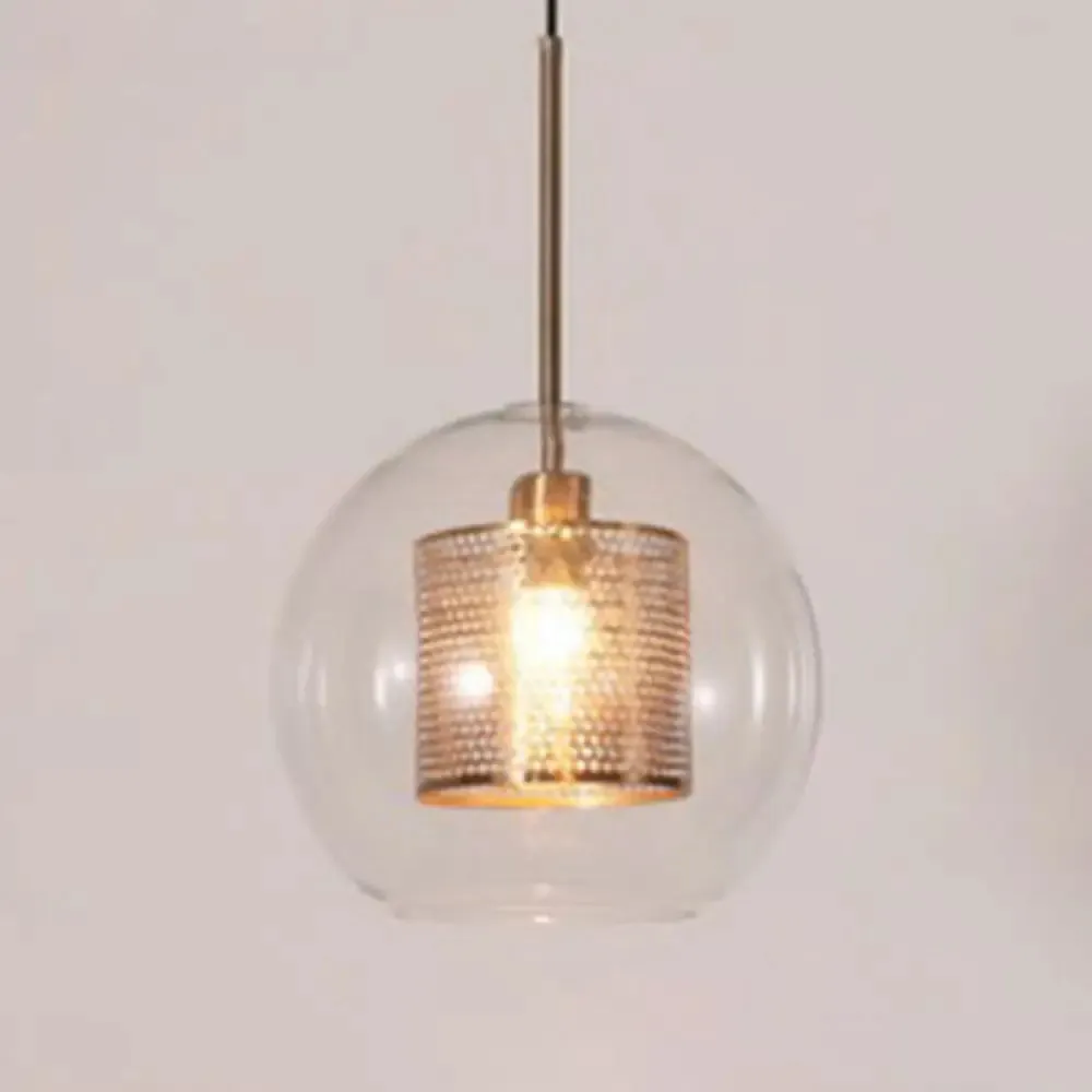 Minimalist Glass Spherical Pendant Light Fixture in Bronze