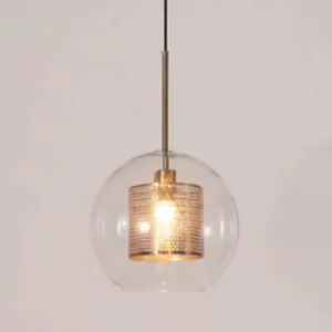 Minimalist Glass Spherical Pendant Light Fixture in Bronze