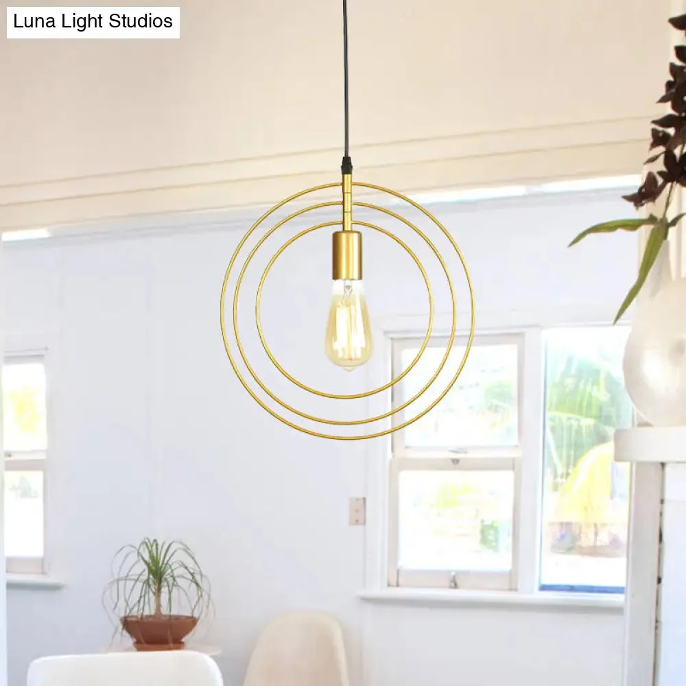 Minimalist Gold Metallic Restaurant Hanging Lamp with 3-Rings & 1 Bulb