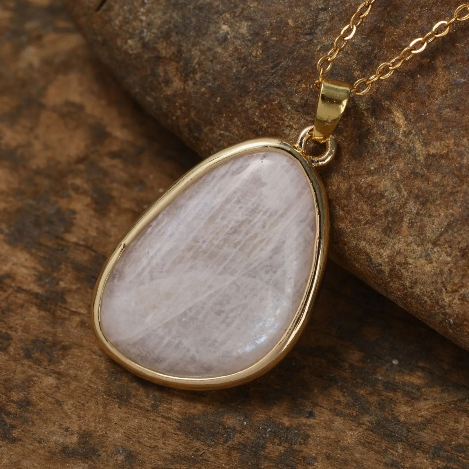 Minimalist Gold Necklace With Natural Gemstone Pendant