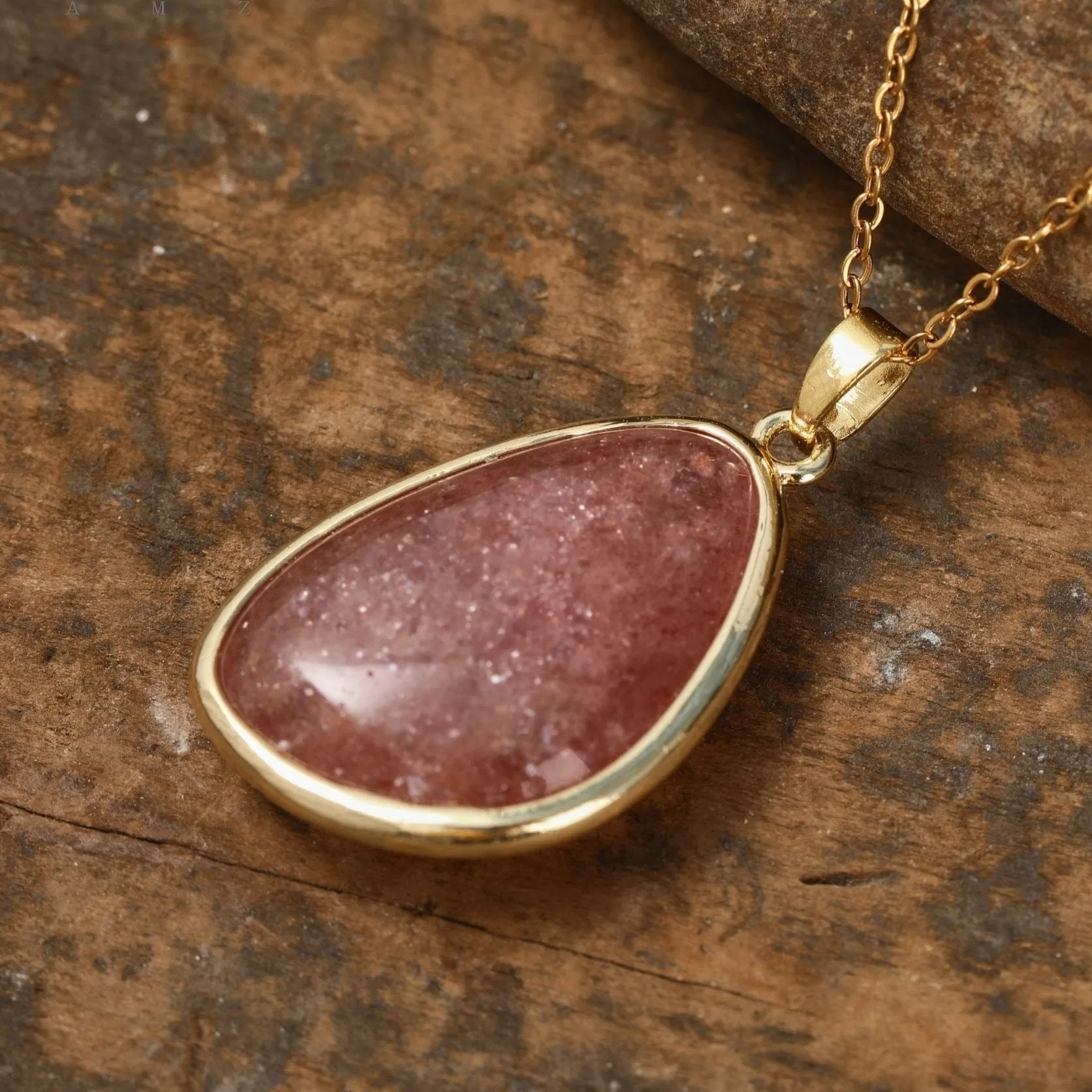 Minimalist Gold Necklace With Natural Gemstone Pendant