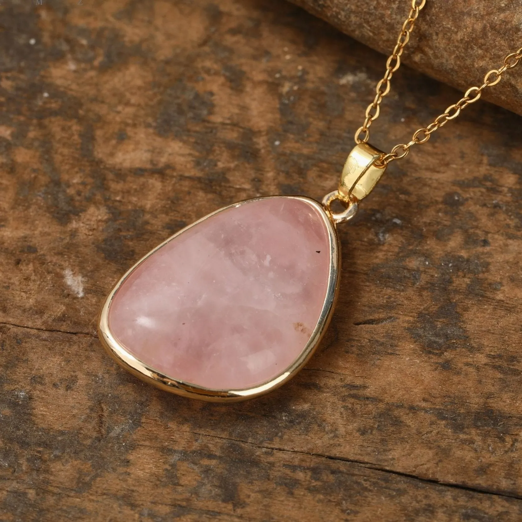 Minimalist Gold Necklace With Natural Gemstone Pendant