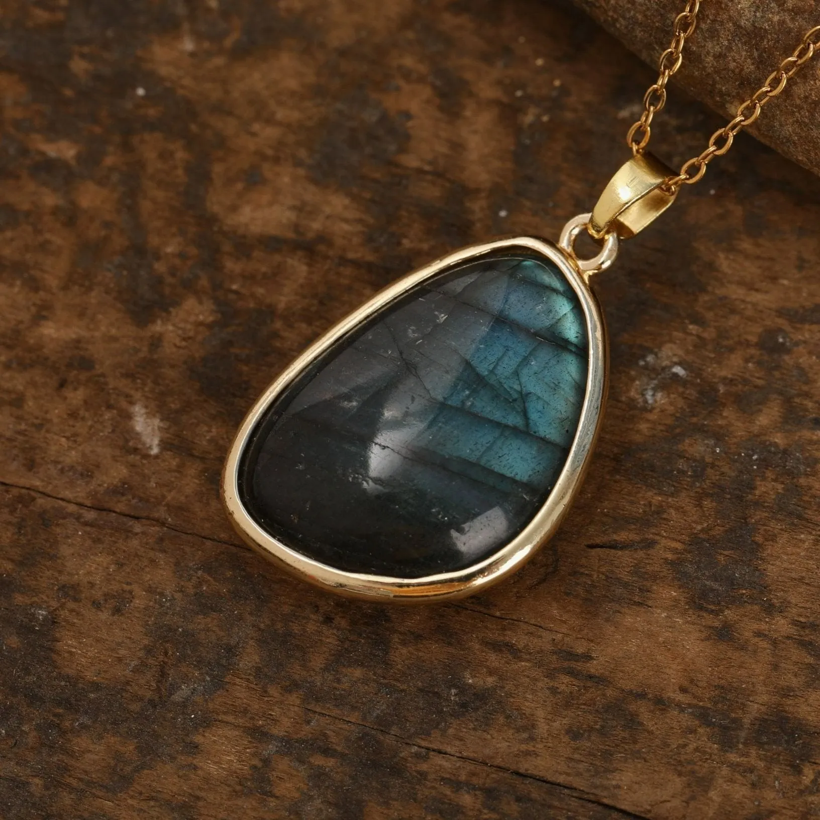 Minimalist Gold Necklace With Natural Gemstone Pendant