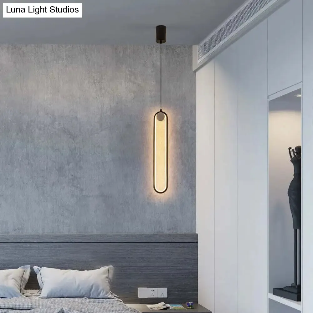 Minimalist LED Oval Metallic Pendulum Pendant Ceiling Light in Black with Natural Lighting