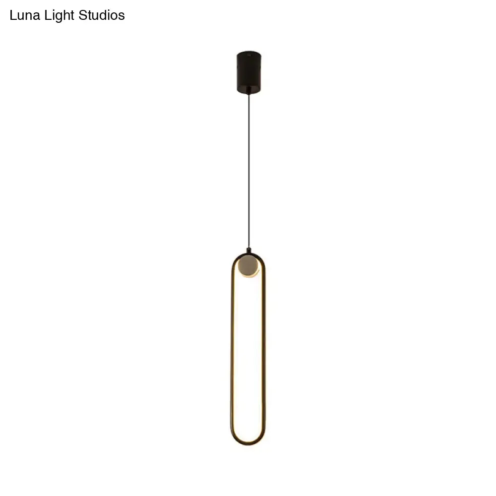 Minimalist LED Oval Metallic Pendulum Pendant Ceiling Light in Black with Natural Lighting