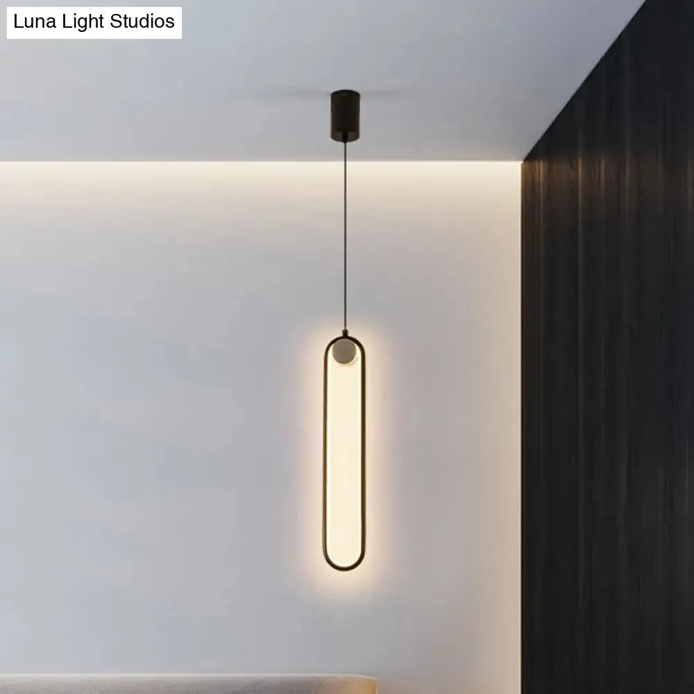 Minimalist LED Oval Metallic Pendulum Pendant Ceiling Light in Black with Natural Lighting