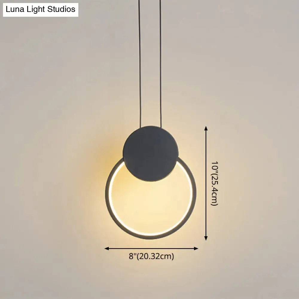 Minimalist LED Pendant Bedroom Lamps – Black Metal Ring Design