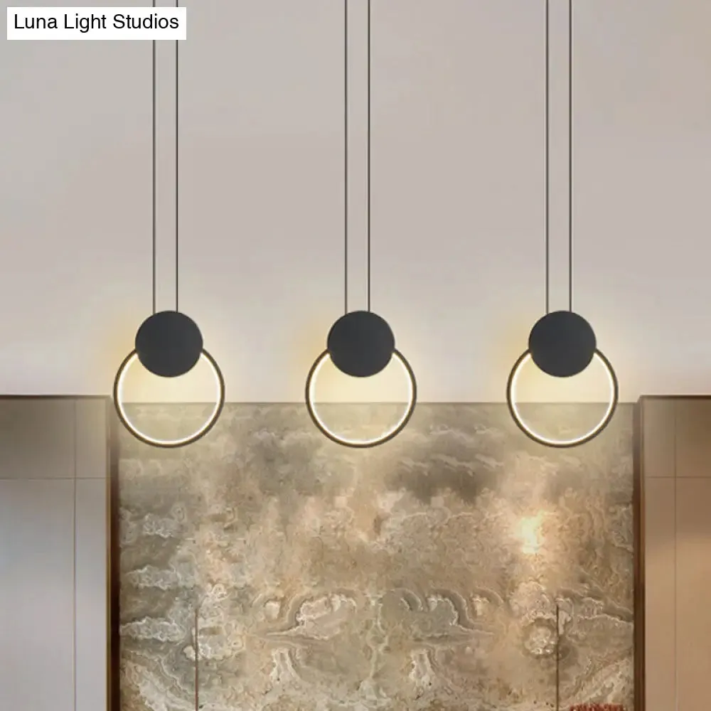 Minimalist LED Pendant Bedroom Lamps – Black Metal Ring Design