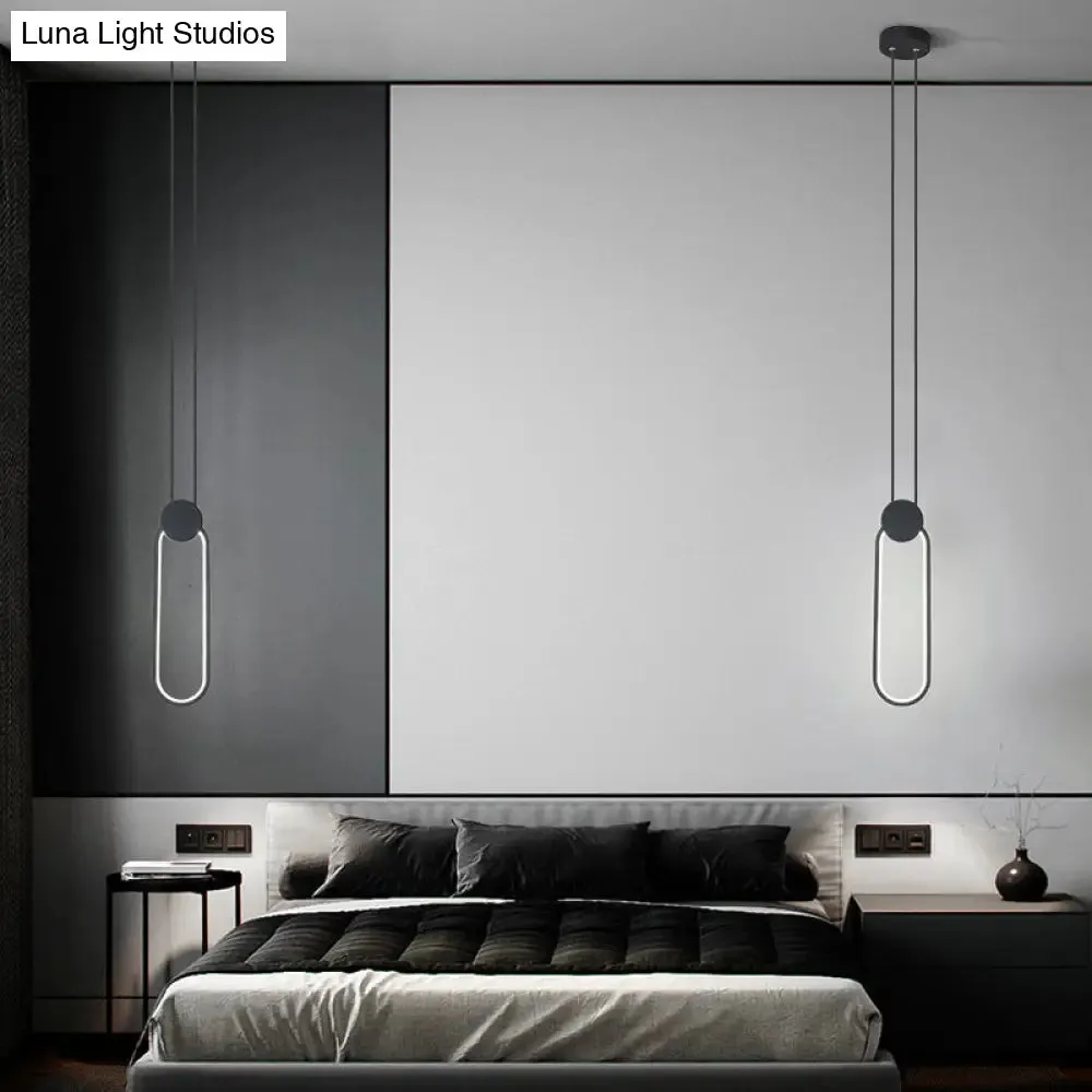 Minimalist LED Pendant Bedroom Lamps – Black Metal Ring Design