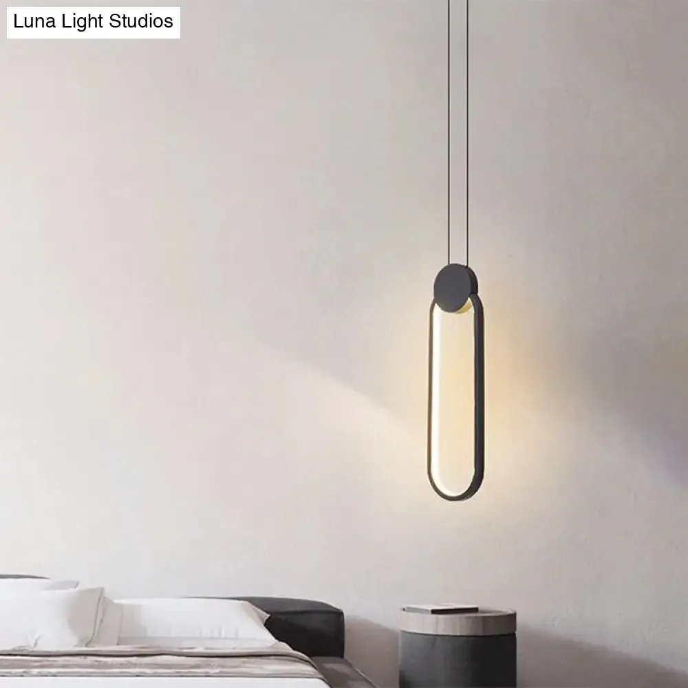 Minimalist LED Pendant Bedroom Lamps – Black Metal Ring Design