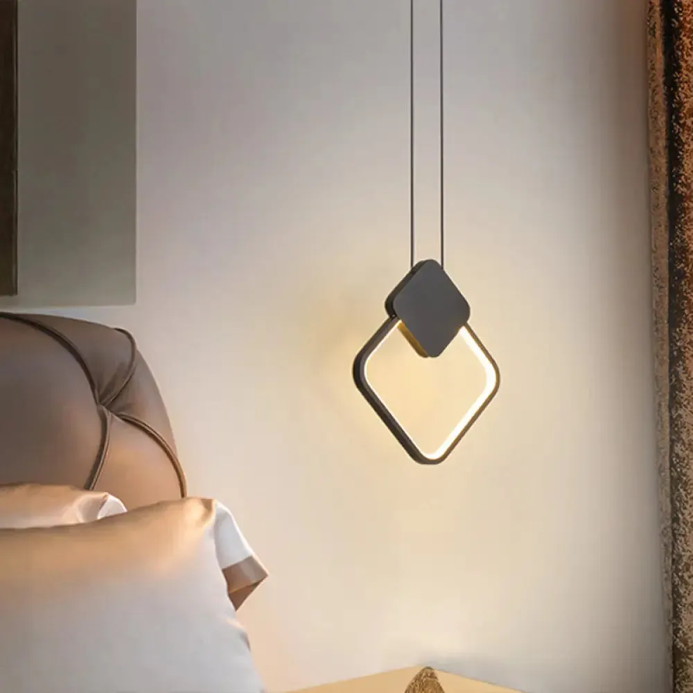 Minimalist LED Pendant Bedroom Lamps – Black Metal Ring Design