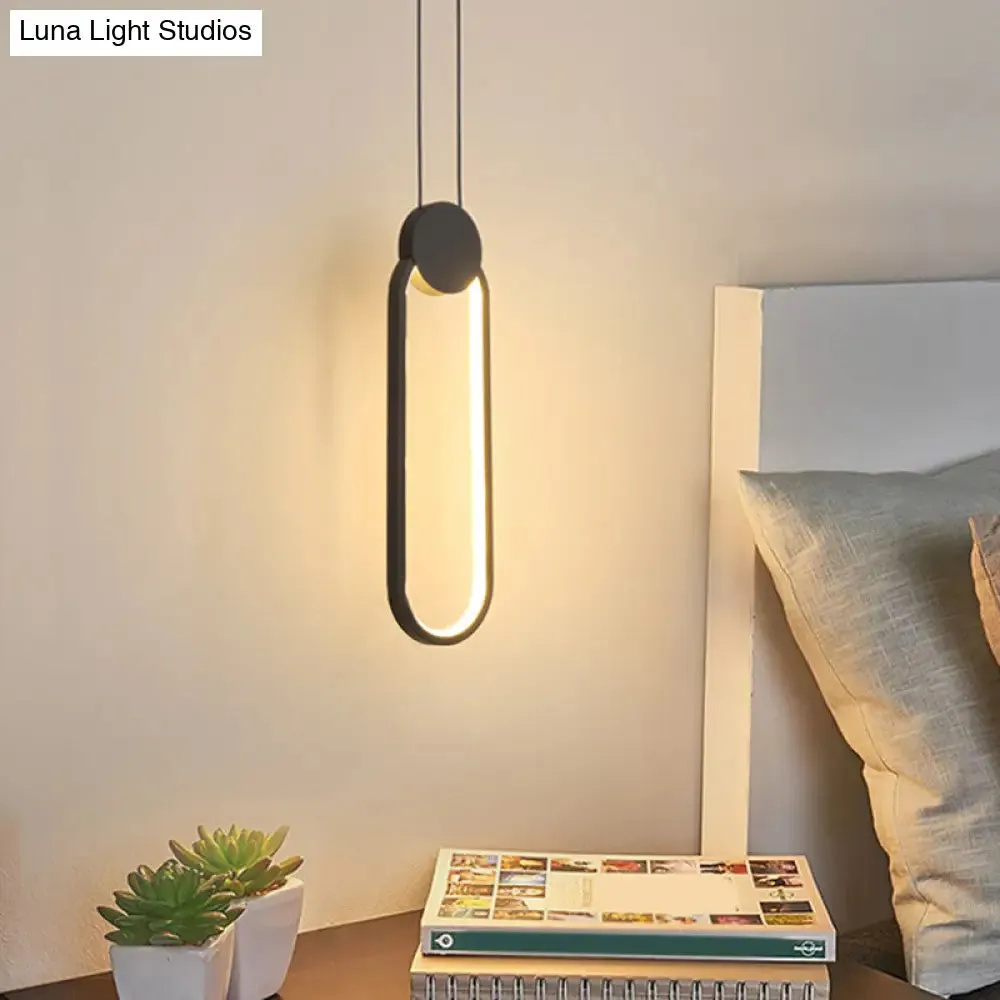 Minimalist LED Pendant Bedroom Lamps – Black Metal Ring Design