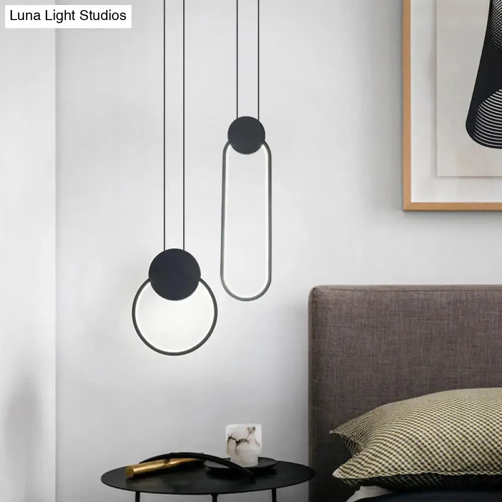 Minimalist LED Pendant Bedroom Lamps – Black Metal Ring Design