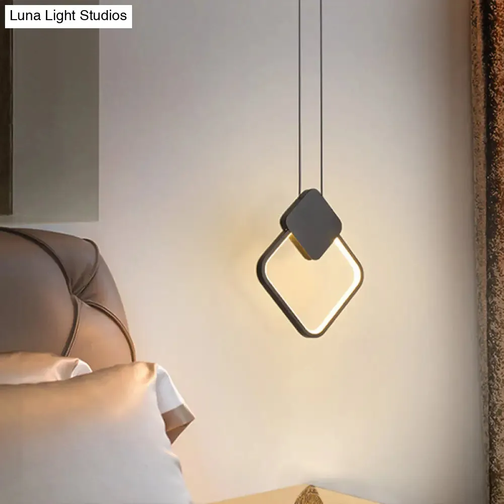 Minimalist LED Pendant Bedroom Lamps – Black Metal Ring Design