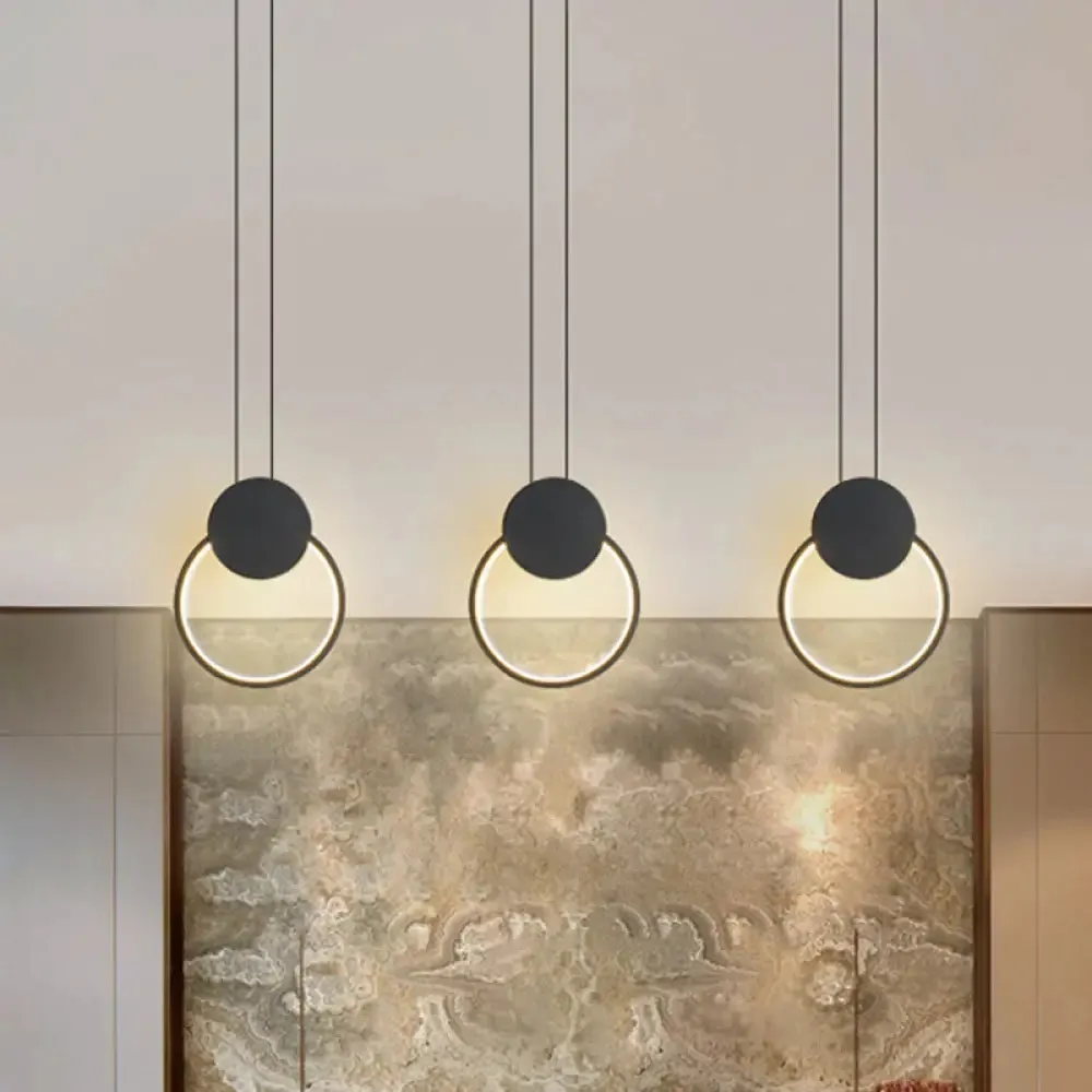 Minimalist LED Pendant Bedroom Lamps – Black Metal Ring Design