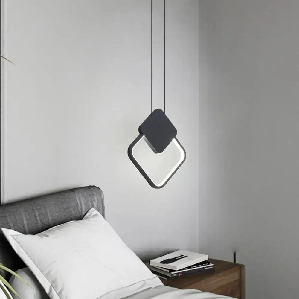 Minimalist LED Pendant Bedroom Lamps – Black Metal Ring Design