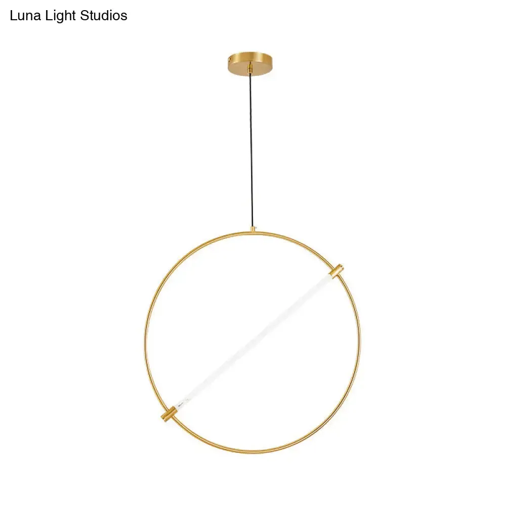 Minimalist Metal Circle Hanging Light - Gold, 1-Head Suspended Lighting Fixture, 16"/23.5" Wide