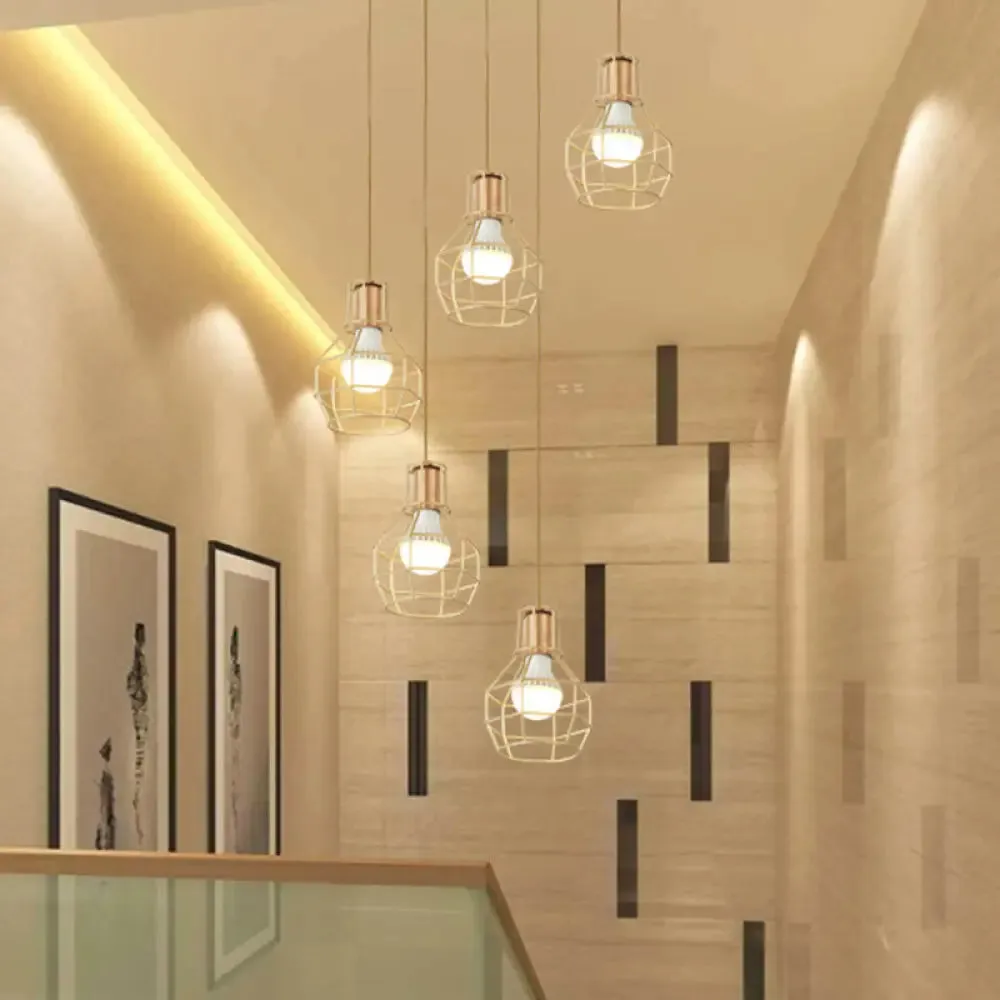 Minimalist Metallic Grenade Cage Ceiling Light - 5 Bulbs Staircase Suspension Lighting