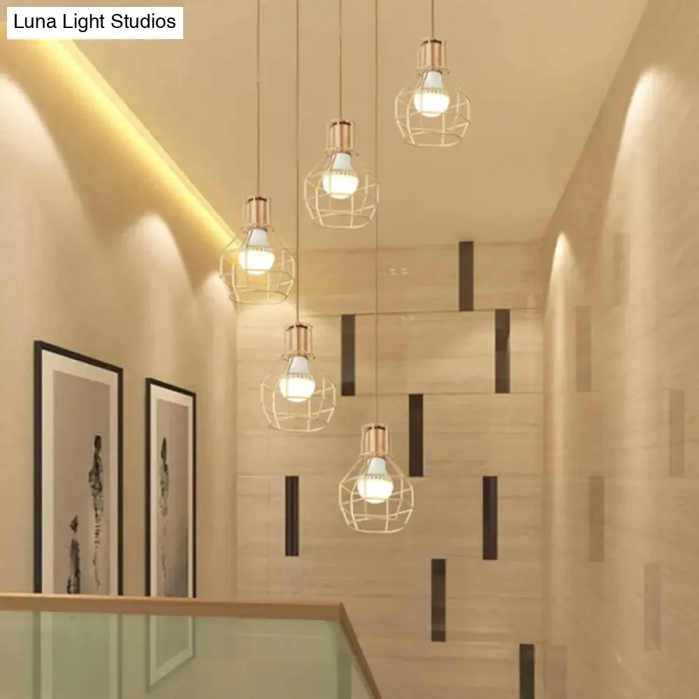 Minimalist Metallic Grenade Cage Ceiling Light - 5 Bulbs Staircase Suspension Lighting