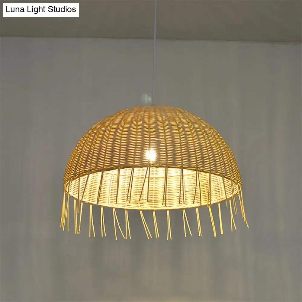 Minimalist Rattan Dome Pendant Ceiling Light for Restaurants - Wood Finish