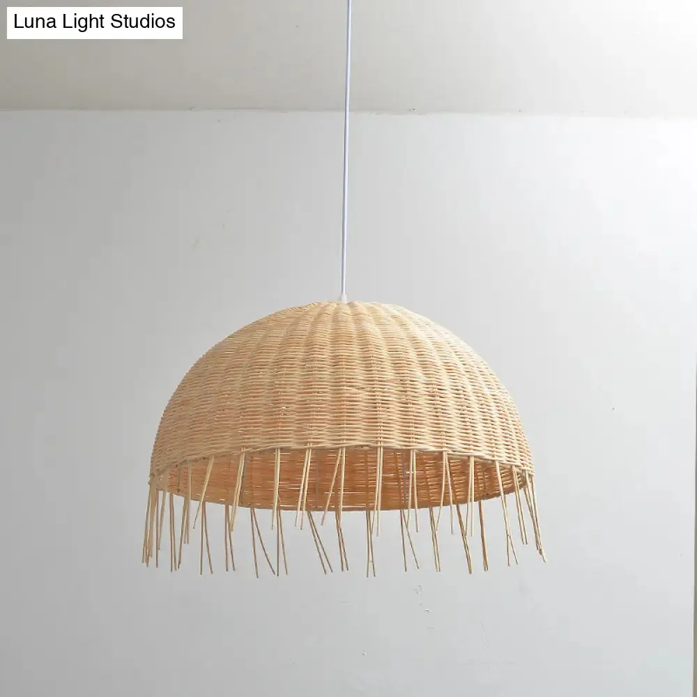 Minimalist Rattan Dome Pendant Ceiling Light for Restaurants - Wood Finish