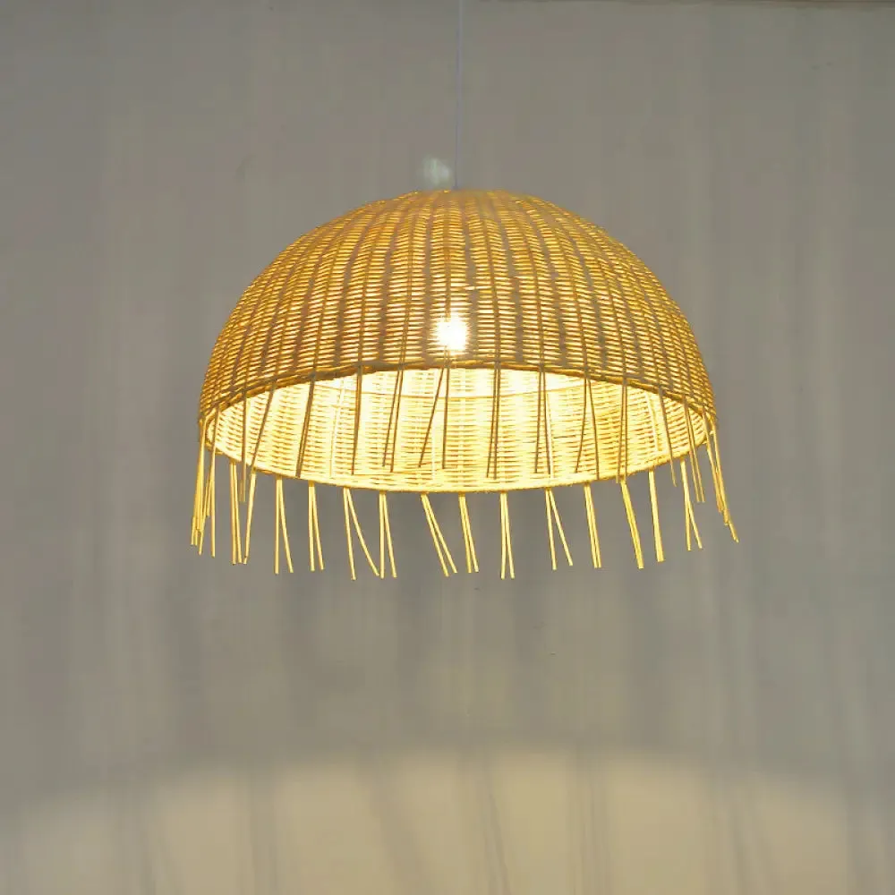 Minimalist Rattan Dome Pendant Ceiling Light for Restaurants - Wood Finish