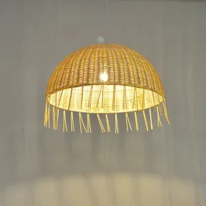 Minimalist Rattan Dome Pendant Ceiling Light for Restaurants - Wood Finish