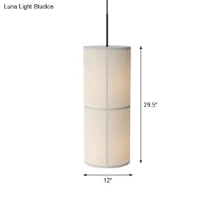 Minimalist White Cylindrical Suspension Lamp - 1 Head Fabric Ceiling Pendant for Dining Room