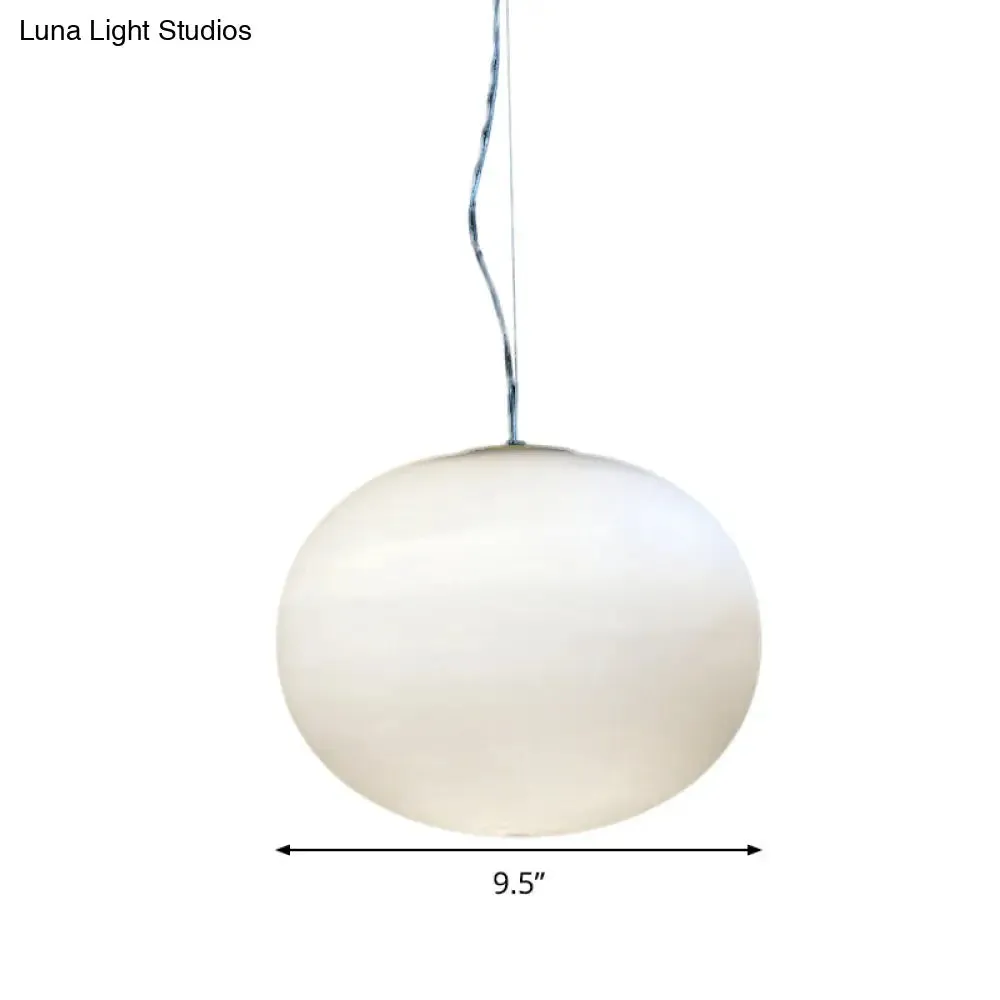 Minimalist White Glass Oval Pendant Lamp - 1 Head, 9.5"/18" Wide Hanging Light for Dining Room