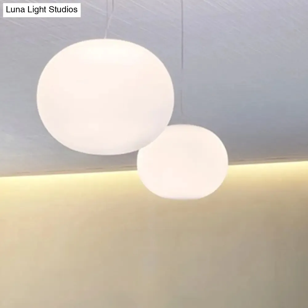 Minimalist White Glass Oval Pendant Lamp - 1 Head, 9.5"/18" Wide Hanging Light for Dining Room