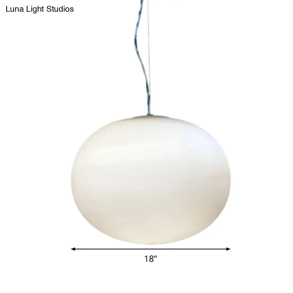 Minimalist White Glass Oval Pendant Lamp - 1 Head, 9.5"/18" Wide Hanging Light for Dining Room