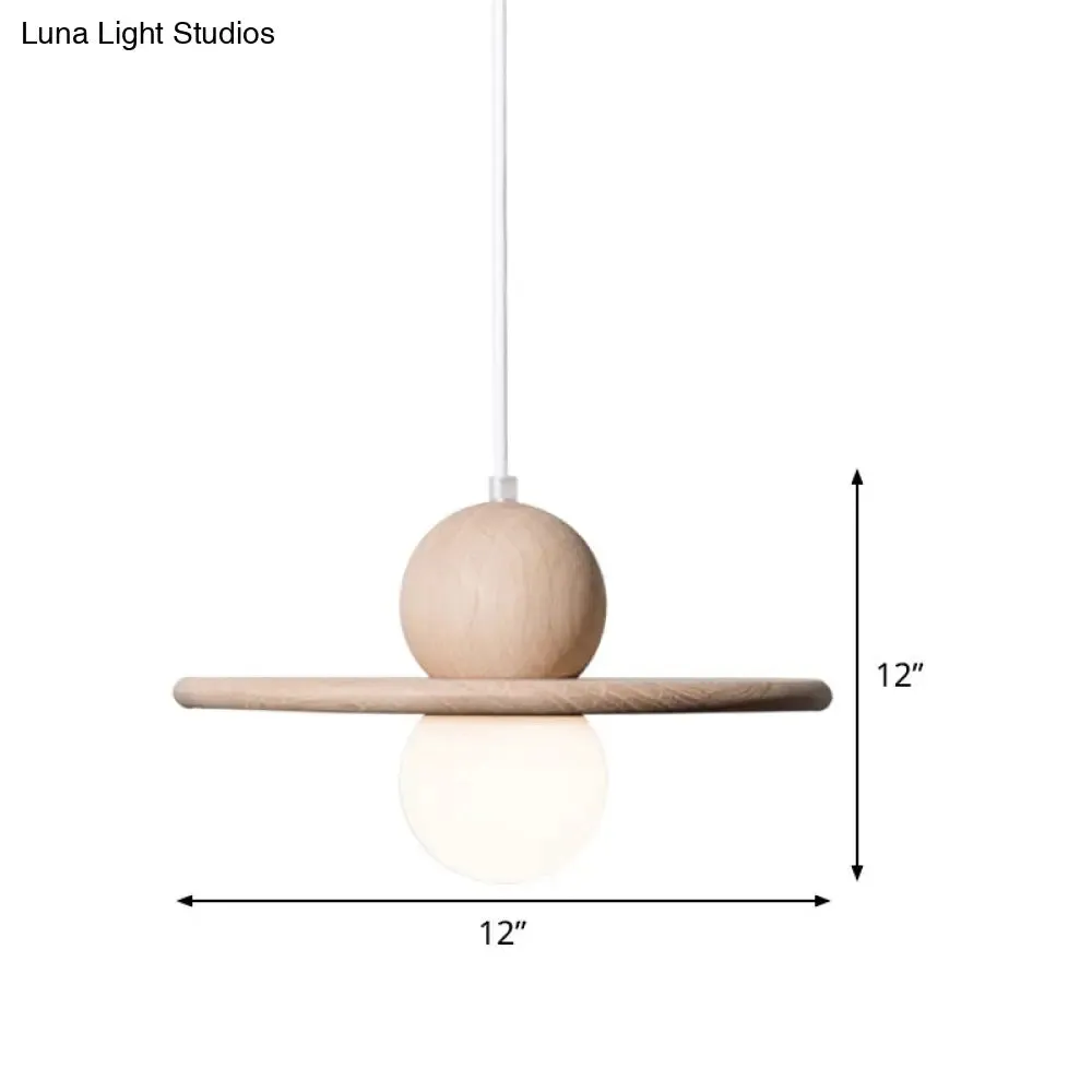 Minimalist Wood Plate Pendant Light - Single Head Beige Lamp for Dining Room