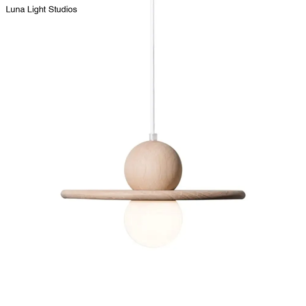 Minimalist Wood Plate Pendant Light - Single Head Beige Lamp for Dining Room