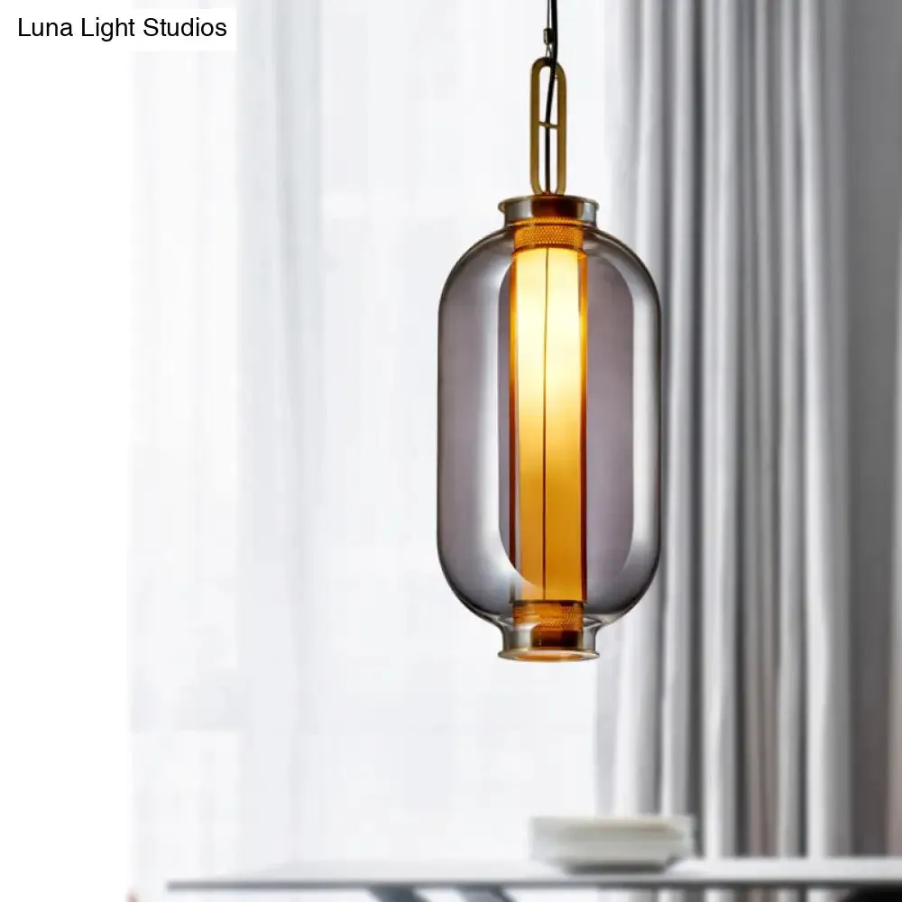 Modernist Smoke Glass Cylindrical Suspension Light - 1 Bulb Hanging Lamp for Living Room