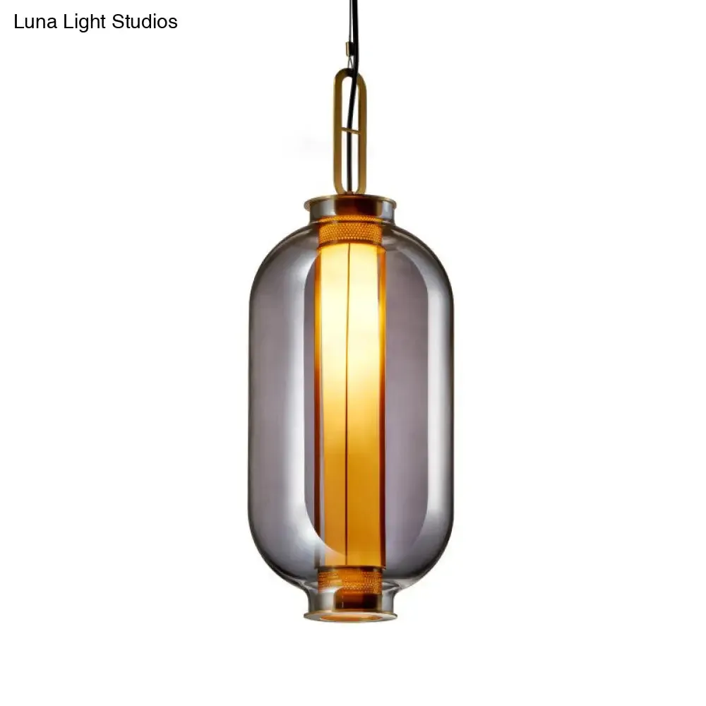 Modernist Smoke Glass Cylindrical Suspension Light - 1 Bulb Hanging Lamp for Living Room