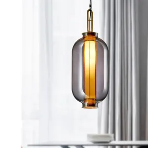 Modernist Smoke Glass Cylindrical Suspension Light - 1 Bulb Hanging Lamp for Living Room