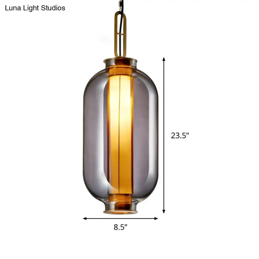 Modernist Smoke Glass Cylindrical Suspension Light - 1 Bulb Hanging Lamp for Living Room