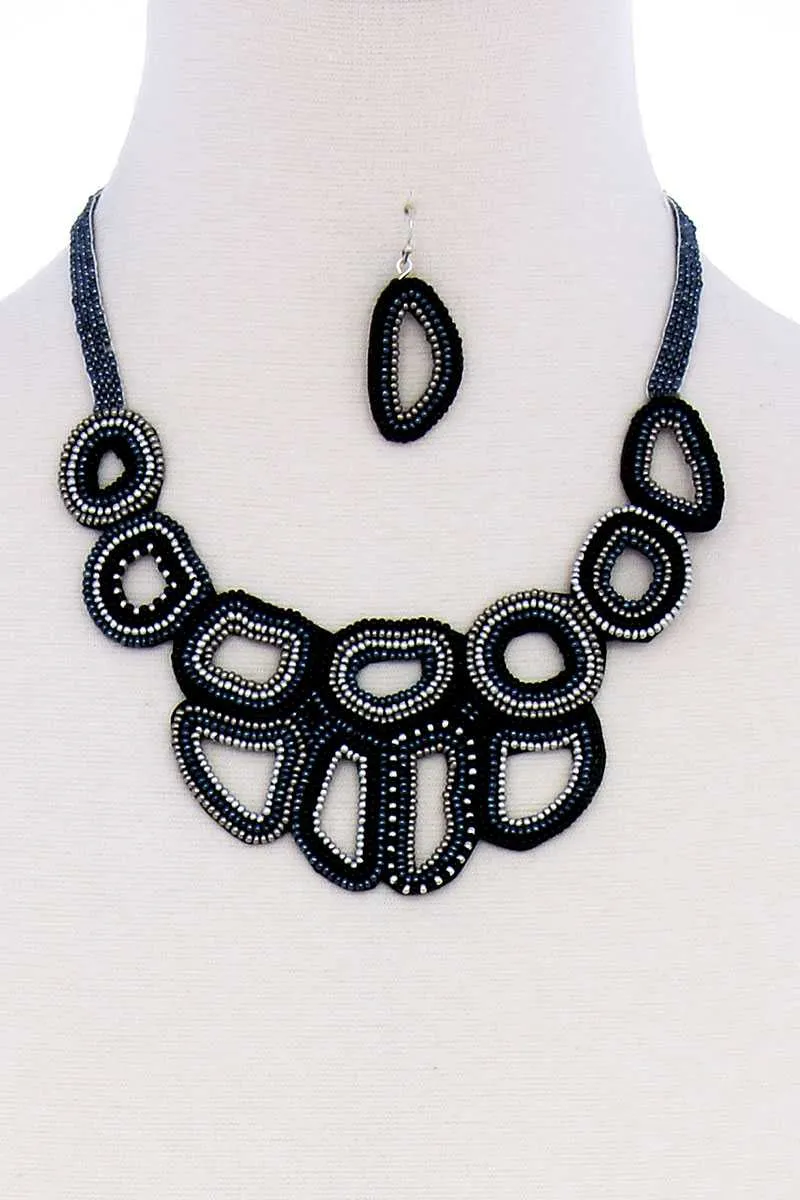 Multi Beaded Fashion Chunky Necklace And Earring Set